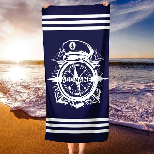 Personalisiert Name Nautic Navy Beach Handtuch
