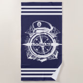 Personalisiert Name Nautic Navy Beach Handtuch (Vorderseite)