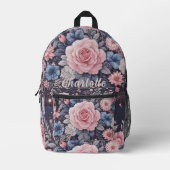 Personalisiert Name Navy Blue Pink Glitzer Blume Bedruckter Rucksack (Vorderseite)