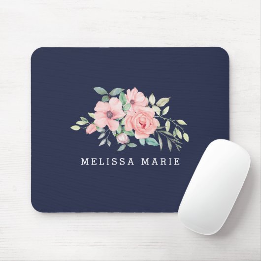 Personalisiert Name Navy Floral Water Mousepad (Mit Mouse)