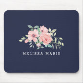 Personalisiert Name Navy Floral Water Mousepad (Vorne)
