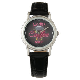 Personalisiert NAME Neon Style Coffee Shop Custom Armbanduhr