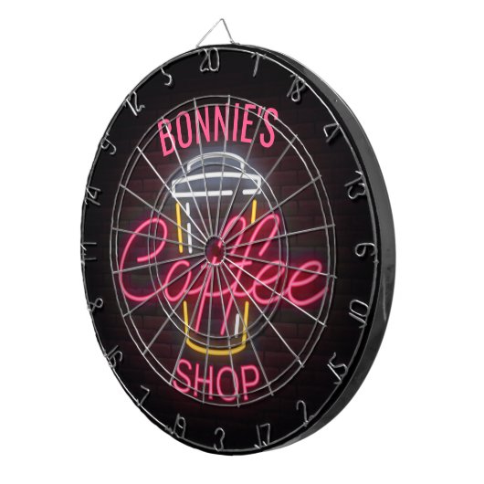 Personalisiert NAME Neon Style Coffee Shop Custom Dartscheibe (Vorderseite rechts)