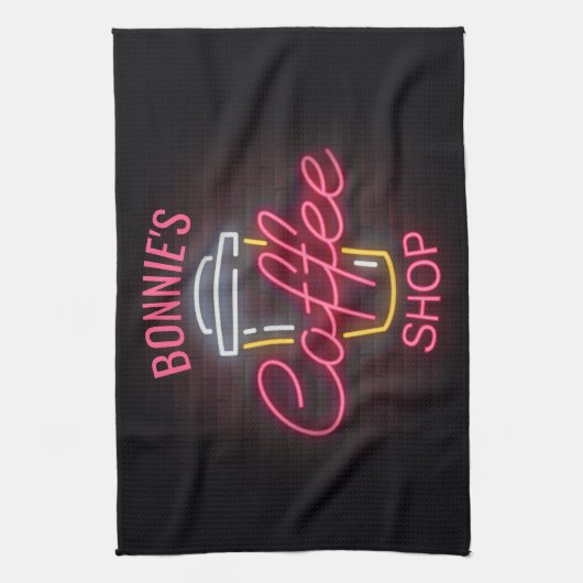 Personalisiert NAME Neon Style Coffee Shop Custom Geschirrtuch (Vertikal)