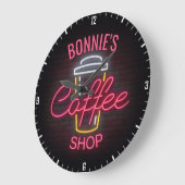 Personalisiert NAME Neon Style Coffee Shop Custom Große Wanduhr (Winkel)