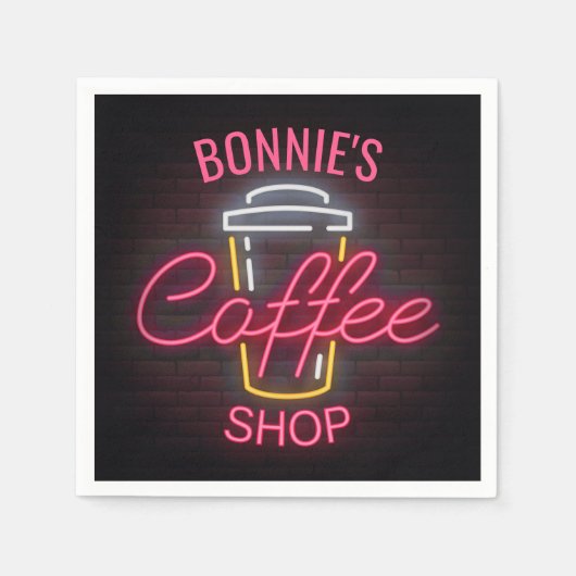 Personalisiert NAME Neon Style Coffee Shop Custom Serviette (Vorderseite)