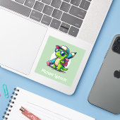 Personalisiert Name Niedlich Boys Dinosaurier Gree Aufkleber (Laptop mit iPhone)