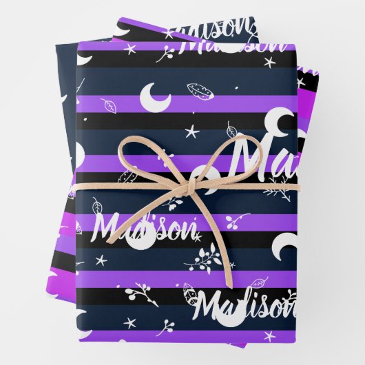Personalisiert Name Night Halloween Girl Whimsical Geschenkpapier Set (Beispiel)