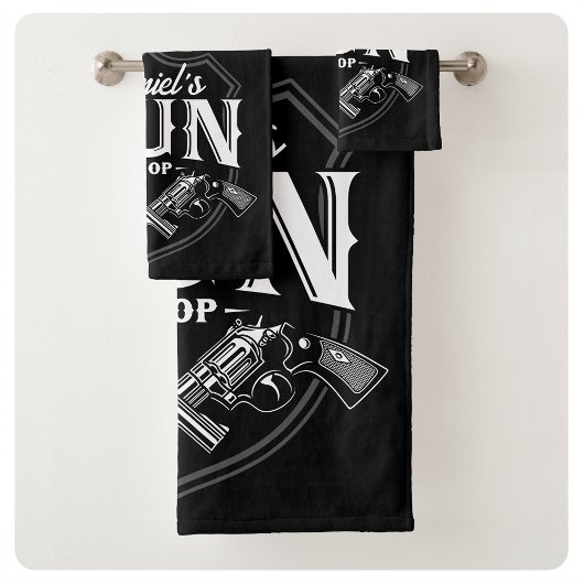 Personalisiert NAME Old Revolvers Gun Shop Feuerwa Badhandtuch Set