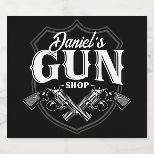 Personalisiert NAME Old Revolvers Gun Shop Feuerwa Bierflaschenetikett (Einzelnes Label)