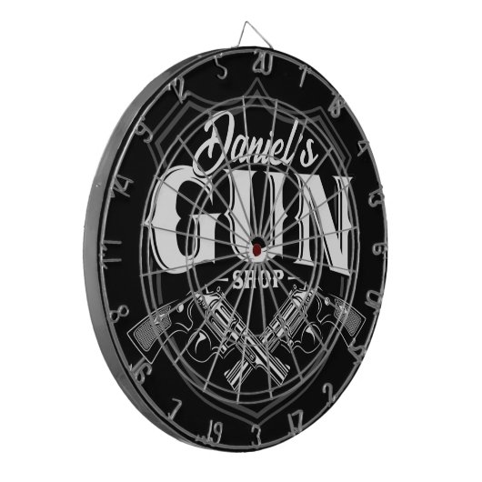 Personalisiert NAME Old Revolvers Gun Shop Feuerwa Dartscheibe (Vorderseite Links)