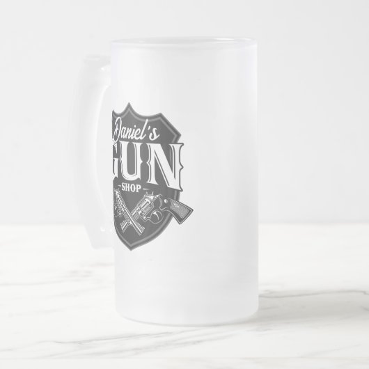 Personalisiert NAME Old Revolvers Gun Shop Feuerwa Mattglas Bierglas (Vorderseite Links)