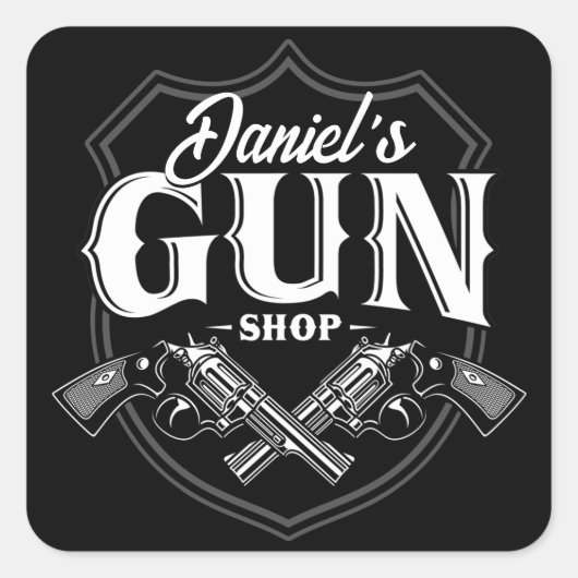Personalisiert NAME Old Revolvers Gun Shop Feuerwa Quadratischer Aufkleber (Vorderseite)