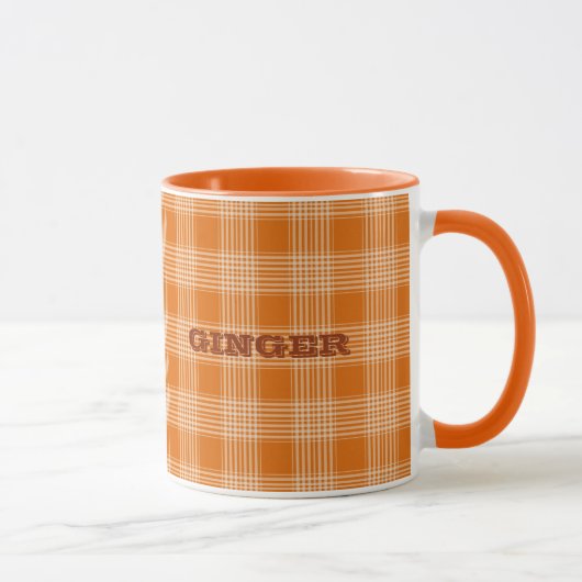 Personalisiert Name Orange Kariert Gingham Pattern Tasse (Rechts)