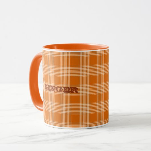 Personalisiert Name Orange Kariert Gingham Pattern Tasse (Vorderseite Links)
