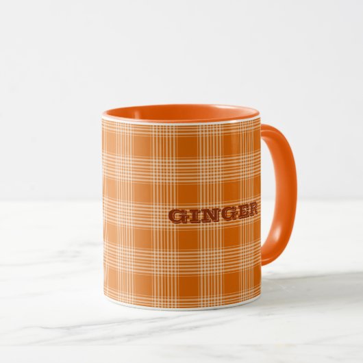 Personalisiert Name Orange Kariert Gingham Pattern Tasse (VorderseiteRechts)