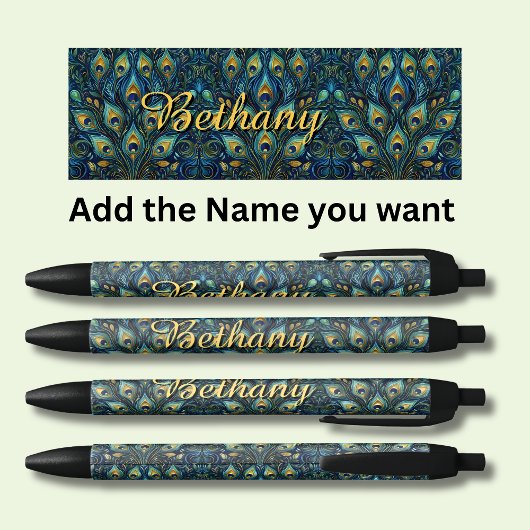 Personalisiert Name Peacock Feathers Kugelschreiber