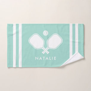 Personalisiert Name Pickleball Aqua Blue Streifen Handtuch