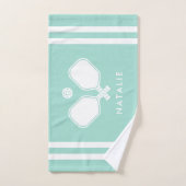 Personalisiert Name Pickleball Aqua Blue Streifen Handtuch (Handtuch)