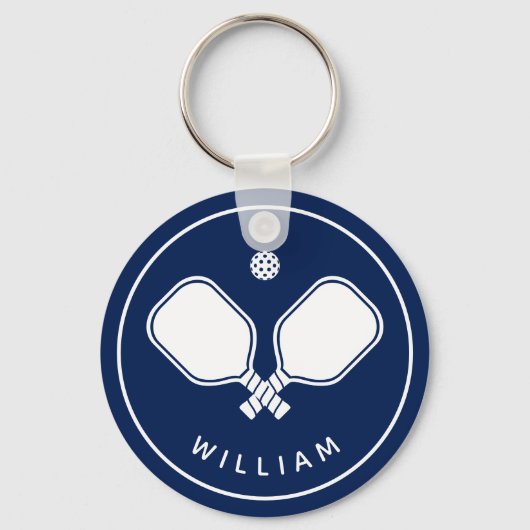 Personalisiert Name Pickleball Navy Blue & White Schlüsselanhänger (Vorderseite)