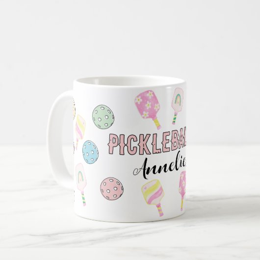 Personalisiert Name Pickleballer Pickleball-Paddel Kaffeetasse (Vorderseite Links)