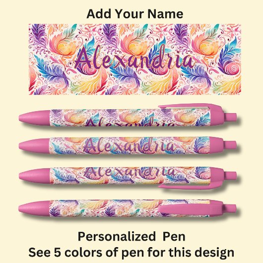 Personalisiert Name Pink Aqua Blue Paisley Feather Kugelschreiber