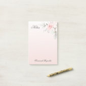 Personalisiert Name PINK FLORAL ROSE Notepad Post-it Klebezettel (Auf Schreibtisch)