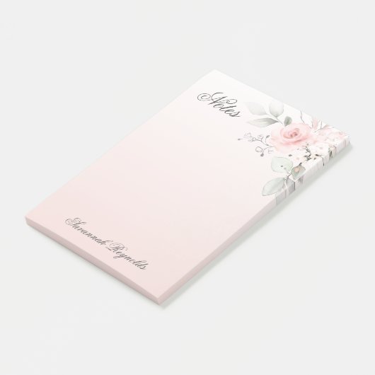 Personalisiert Name PINK FLORAL ROSE Notepad Post-it Klebezettel (angewinkelt)