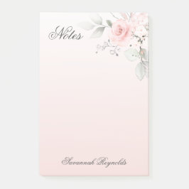 Personalisiert Name PINK FLORAL ROSE Notepad Post-it Klebezettel
