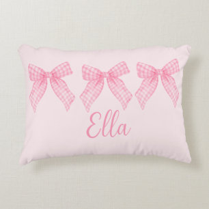 Personalisiert Name Pink Gingham Coquette Bow Pill Dekokissen