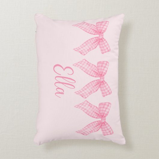 Personalisiert Name Pink Gingham Coquette Bow Pill Dekokissen (Vorderseite(Vertikal))