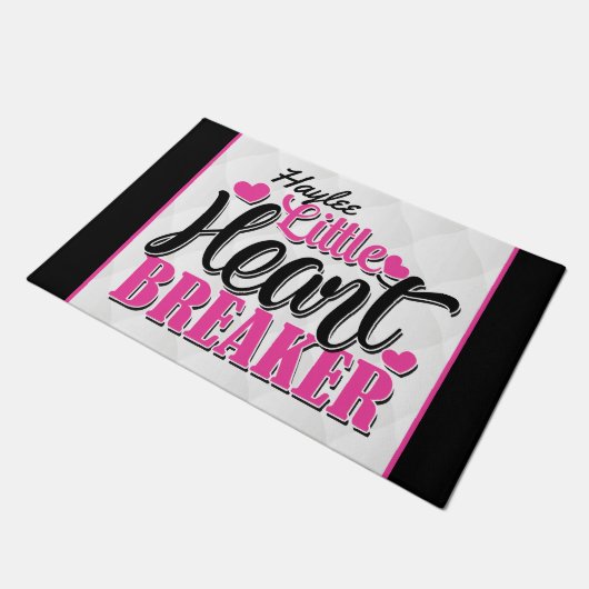 Personalisiert NAME Pink Kleiner Herzschlag Fußmatte (Schrägansicht)