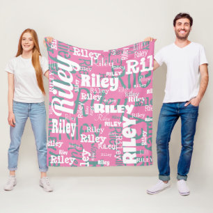 Personalisiert Name Pink White Repeat Typografy Fleecedecke