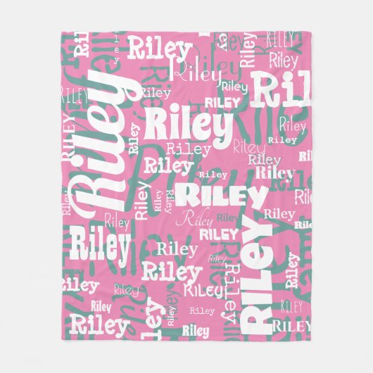 Personalisiert Name Pink White Repeat Typografy Fleecedecke (Vorderseite)