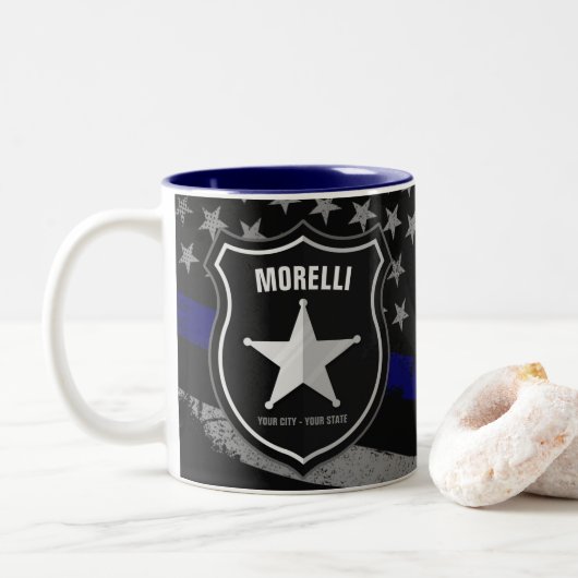 Personalisiert NAME Police Officer Sheriff Polizis Zweifarbige Tasse (Mit Donut)