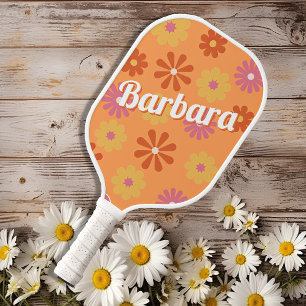 Personalisiert Name Retro Blume Power Pickleball Schläger