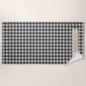 Personalisiert Name Retro Modernes Black Gingham K Strandtuch (Vorderseite)