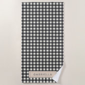 Personalisiert Name Retro Modernes Black Gingham K Strandtuch (Vorderseite)