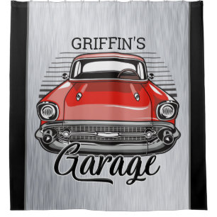 Personalisiert NAME Retro Red Classic Autogarage Duschvorhang