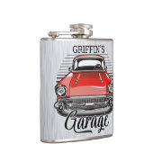 Personalisiert NAME Retro Red Classic Autogarage Flachmann (Rechts)