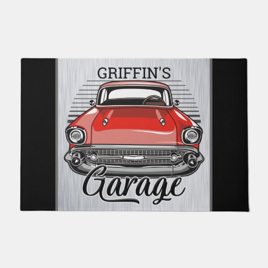 Personalisiert NAME Retro Red Classic Autogarage Fußmatte (Vorderseite)