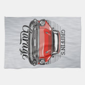 Personalisiert NAME Retro Red Classic Autogarage Geschirrtuch (Horizontal)