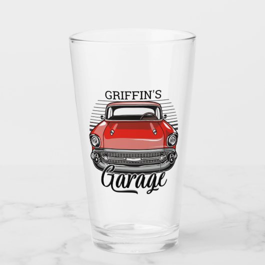 Personalisiert NAME Retro Red Classic Autogarage Glas (Vorderseite)