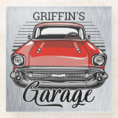 Personalisiert NAME Retro Red Classic Autogarage Glasuntersetzer (Vorderseite)
