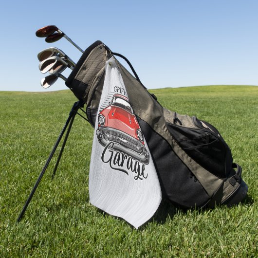 Personalisiert NAME Retro Red Classic Autogarage Golfhandtuch (Gras)