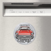 Personalisiert NAME Retro Red Classic Autogarage Magnet (In Situ (Geschirrspüler))