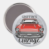 Personalisiert NAME Retro Red Classic Autogarage Magnet (Vorderseite/Rückseite)