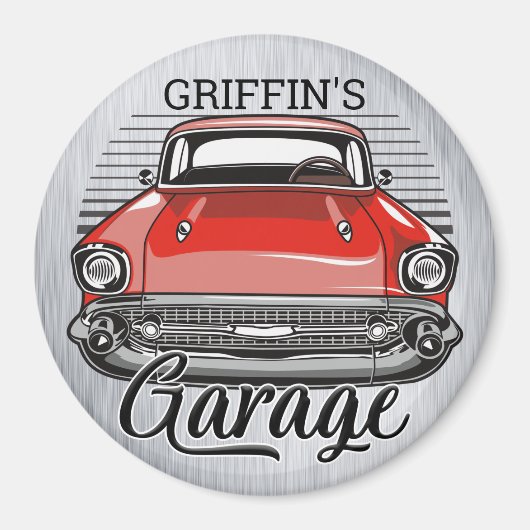 Personalisiert NAME Retro Red Classic Autogarage Magnet (Vorne)
