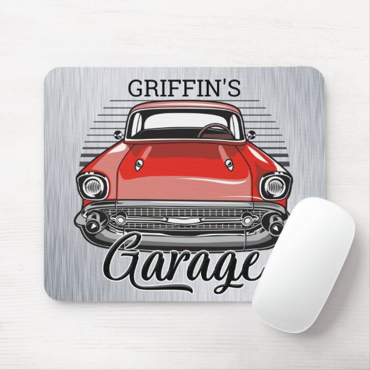 Personalisiert NAME Retro Red Classic Autogarage Mousepad (Mit Mouse)