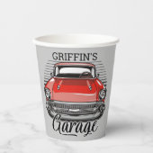 Personalisiert NAME Retro Red Classic Autogarage Pappbecher (Vorderseite)